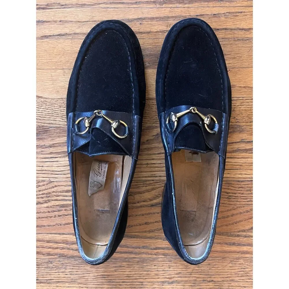Vintage GUCCI Black Suede Horsebit Moccasin Loafers Italy Shoes  Mens Size 44 - Picture 10 of 10